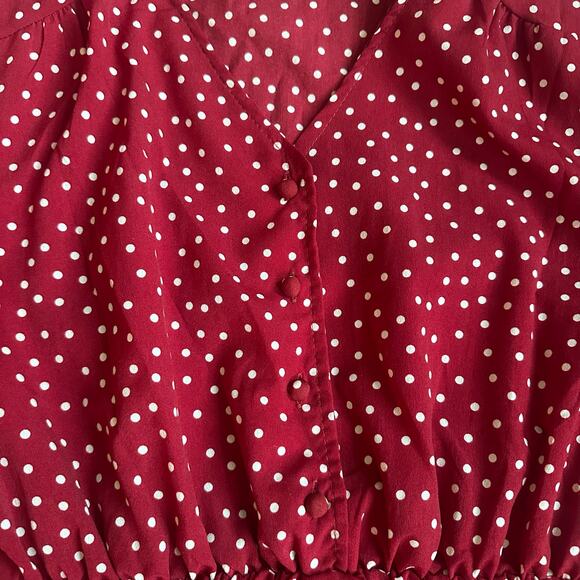 Womance Red/White Polka Dot, Quarter Button Down Short Sleeve Shirt Dress- M - Picture 4 of 10